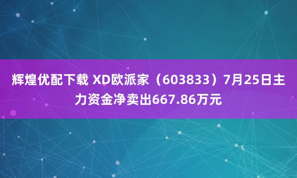 辉煌优配下载 XD欧派家（603833）7月25日主力资金净卖出667.86万元