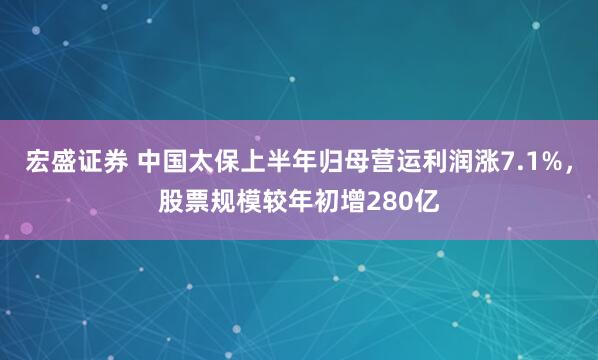 宏盛证券 中国太保上半年归母营运利润涨7.1%，股票规模较年初增280亿